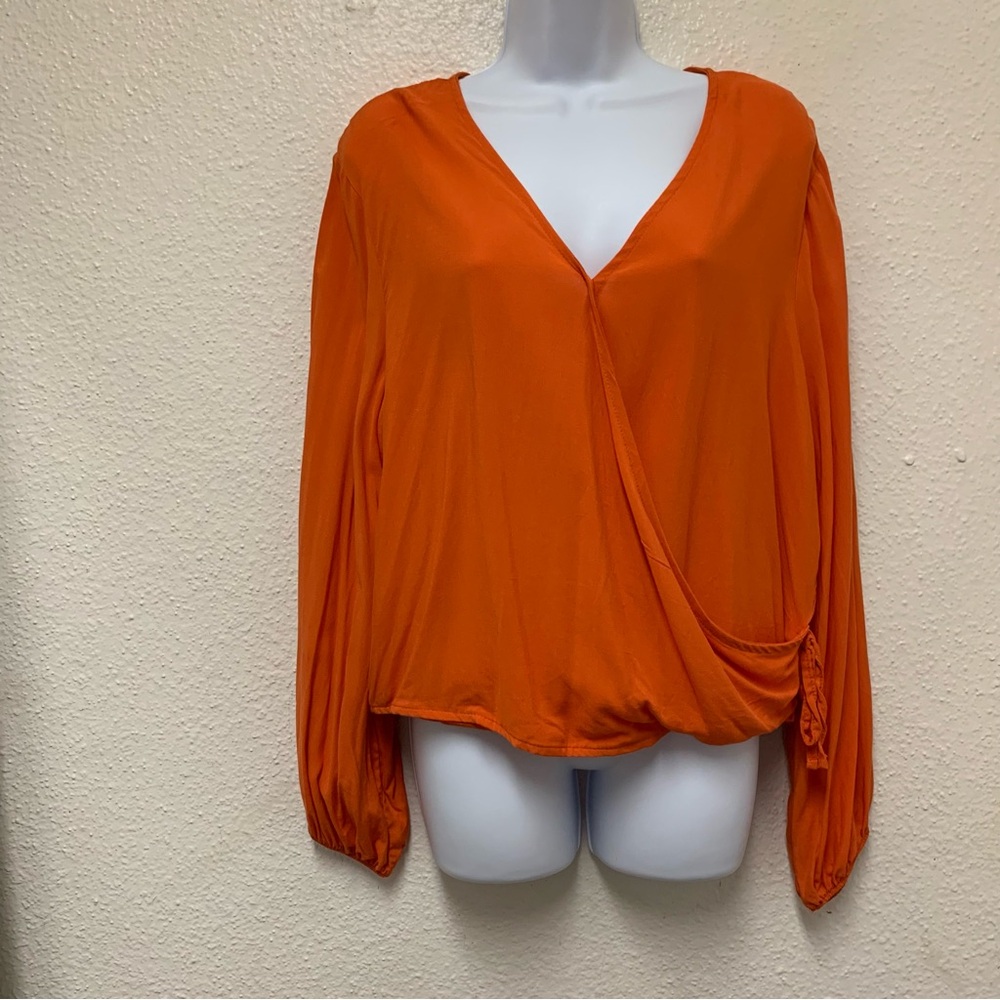 Rainbow Wrap V-Neck Orange Top Womens 1X Long Sleeves